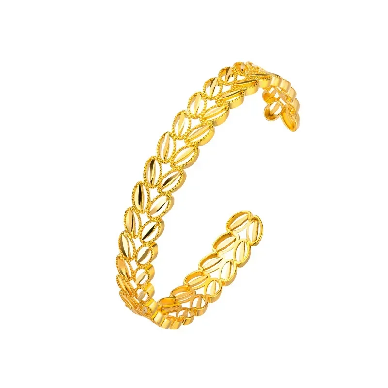 Colgante de lujo 9999 oro real 24K oro amarillo pulsera de hoja de amor de doble capa