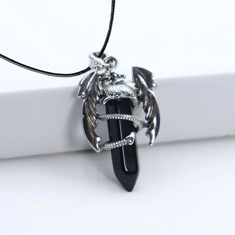2025, Tier-Drachenmann-Halskette, natürlicher Edelstein, heilender rosa Quarz, sechseckiger Kristall-Anhänger, Vintage-Schmuck für Frauen, Geschenk – Detail 5