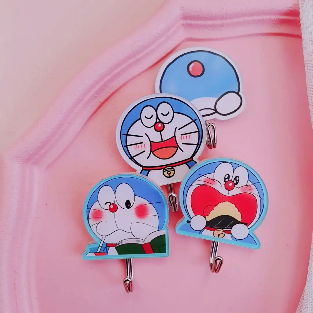 4Pcs/set Doraemon Self Adhesive Hooks Door Wall Mounted Hanger Hook Suction Heavy Load Rack Kitchen Bathroom Organizer Holder