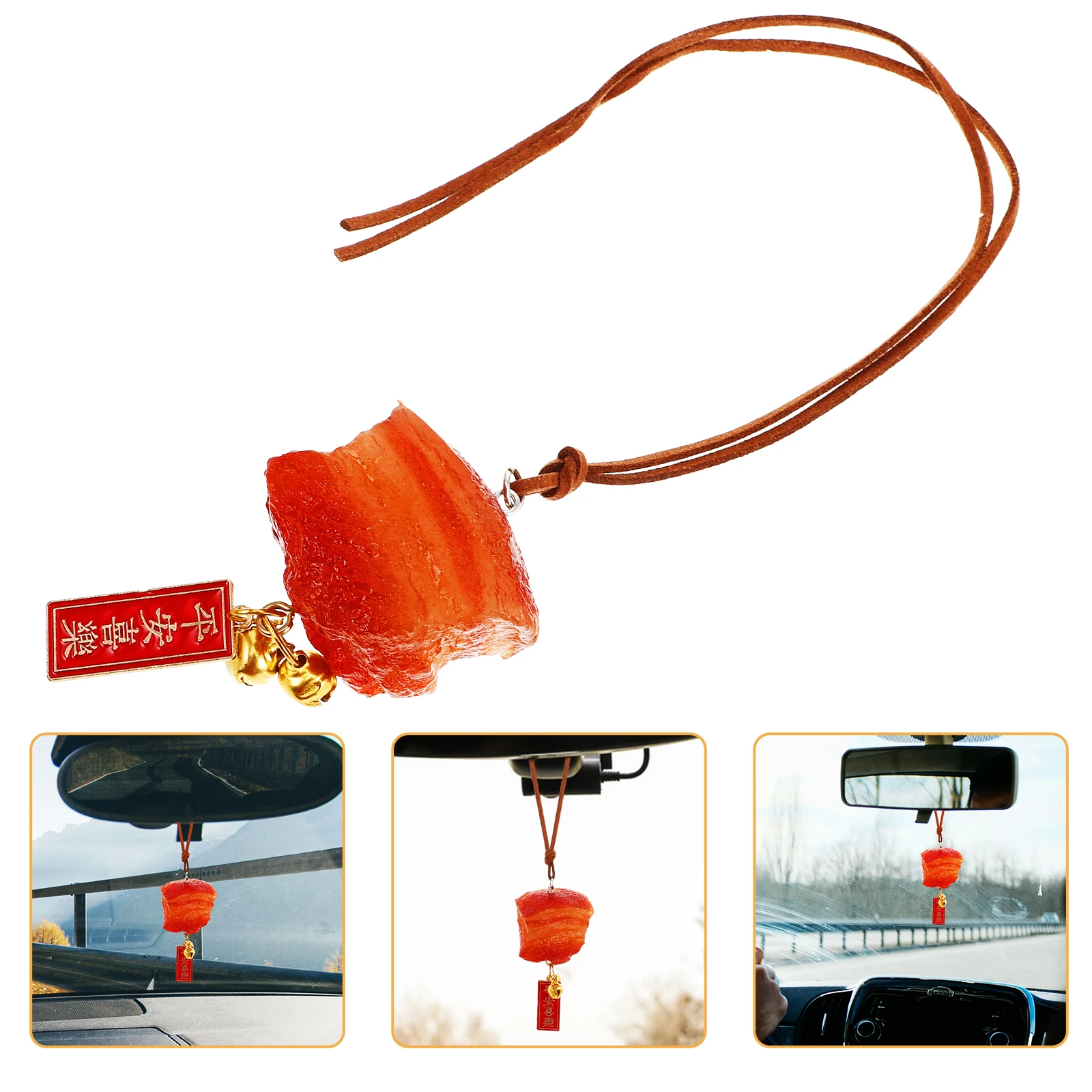 

Braised Pork Car nament Realistic Resin Pendant Funny Food Keychain Car Interior Decor Faux Meat Charm Rearview Mirror Accessory
