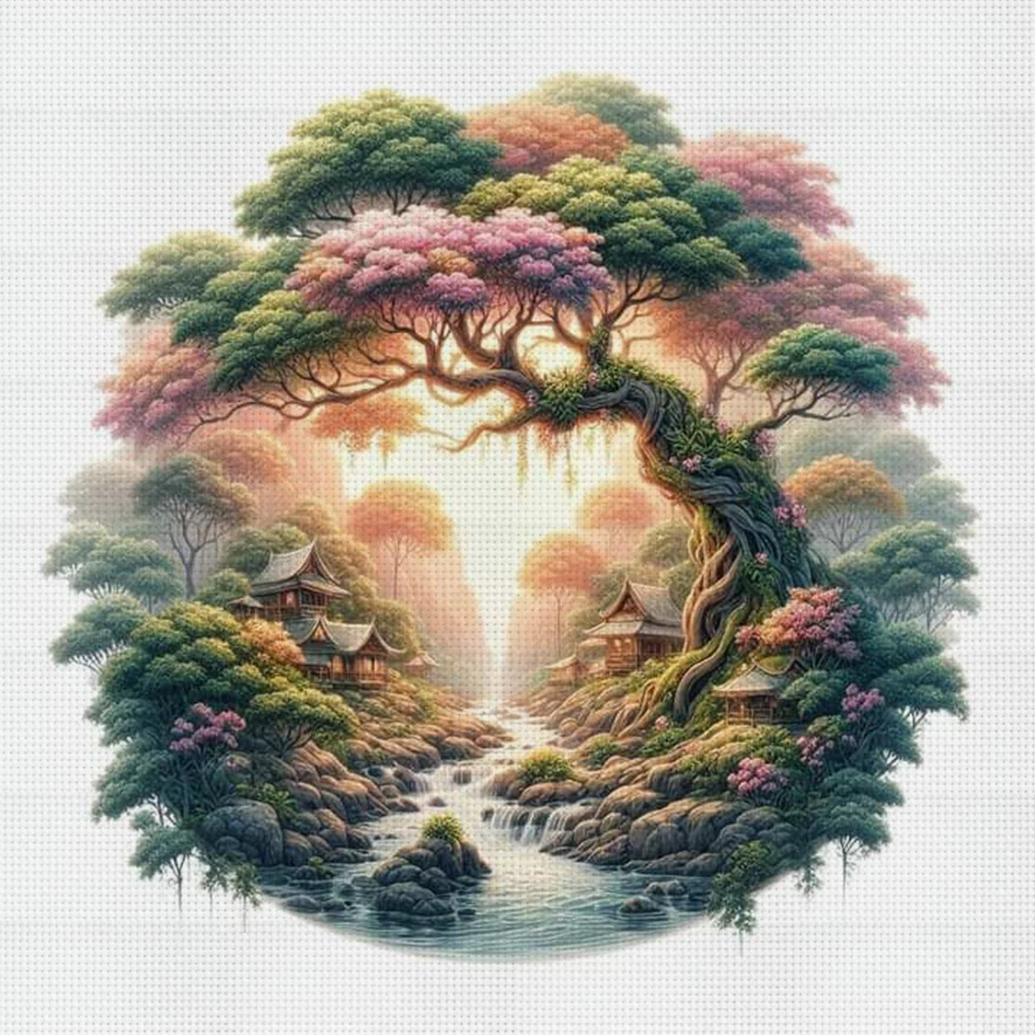 Zen Realm Kreuzstich-Set zum Selbermachen, 11CT, Stickerei, Heimwanddekoration, Geschenk, handgefertigtes Material, rahmenlos, halbfertig, 36 x 36 cm
