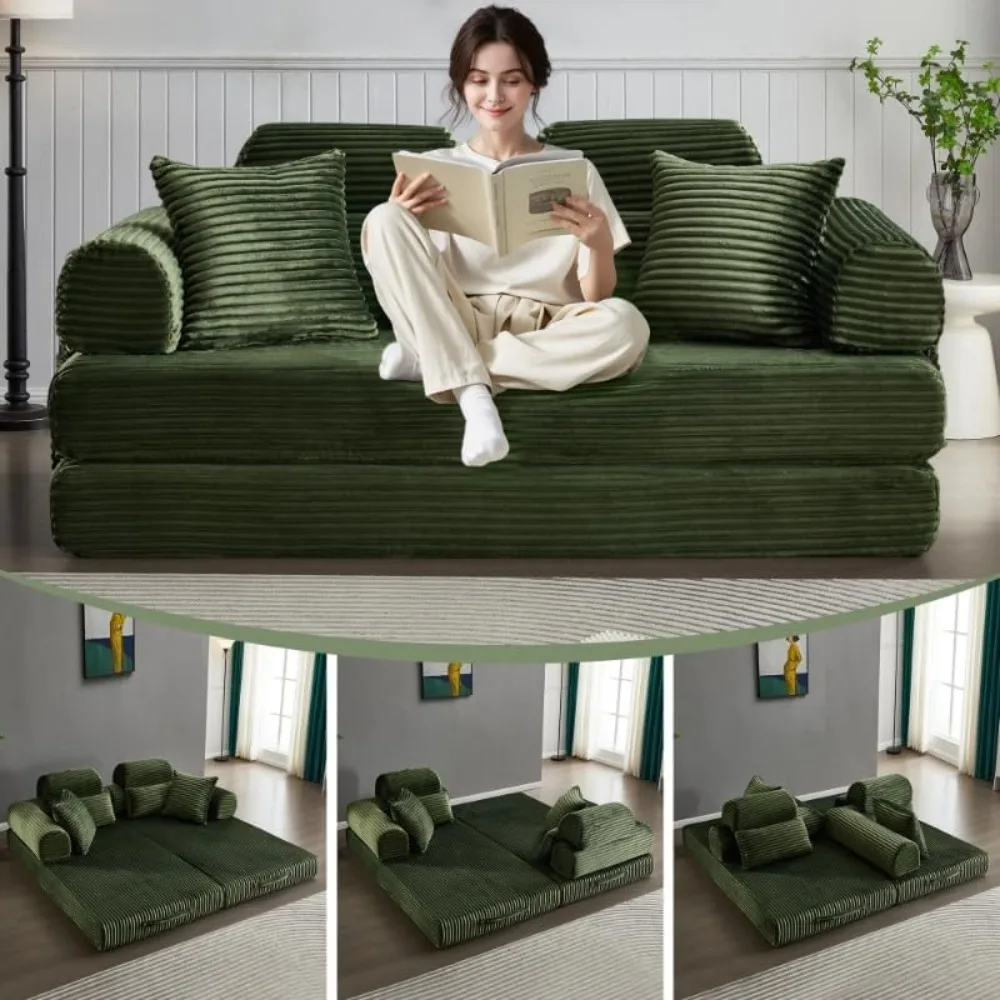 

Convertible Sleeper Sofa Bed, 78.5" Corduroy Foldable Loveseat Sofa, King Size Floor Mattress Couch for Living Room | No Assembl