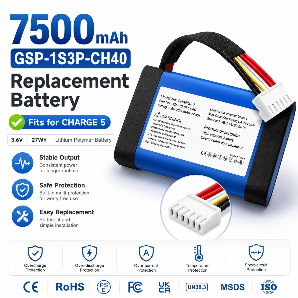 New GSP-1S3P-CH40 For JBL Charge 5 Charge5 7500mAh Wireless Bluetooth Speaker Battery Replacement Batteries