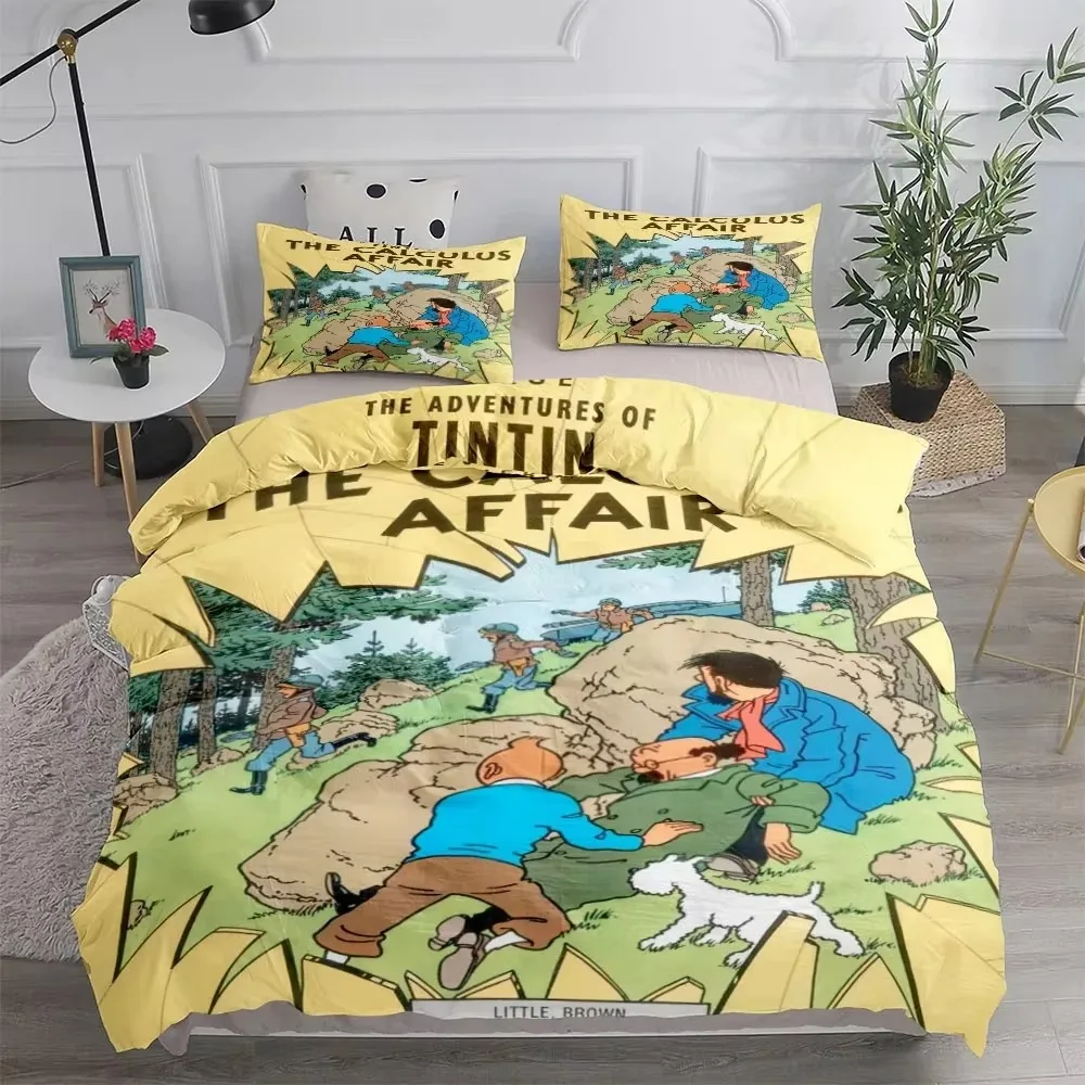 The Adventures of Tintin Bedding Sets Cartoon Anime Comforter Cover Bed Cover Duvet Cover Pillow Case 2-3 Pieces Sets Home Decor