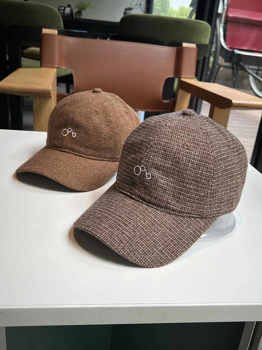 

Letter embroidery woolen plaid baseball cap woolen autumn and winter windproof cap men