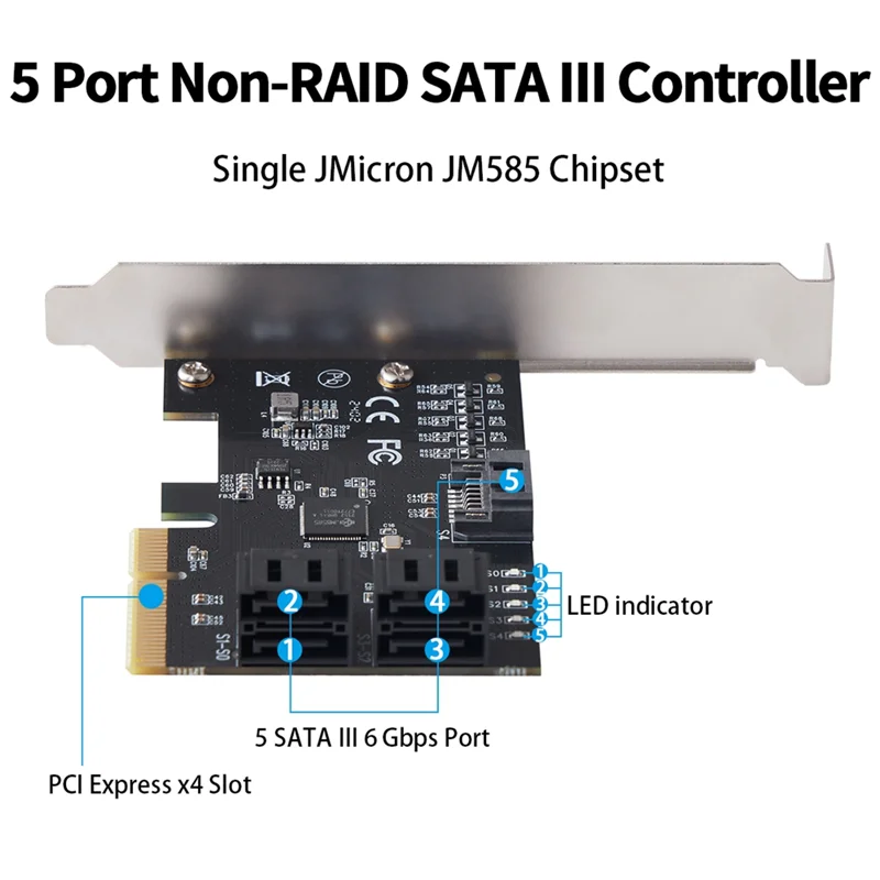 VO-5 Port SATA III PCIE X4 Zu SATA 3,0 PCI Express Konverter Computer Festplatte SATA Erweiterungskarte Adapter JMB585 Chip Einfach Zu