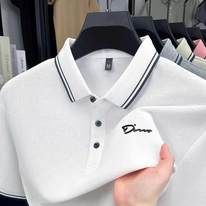 

100Cotton High-End Brand Men's Polo Shirt Lapel Short Sleeve T-Shirt Summer New Exquisite Letter Print Business Office Menswear