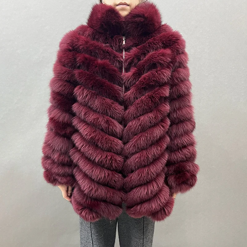 Natural Fox Fur Coats 2023 Autumn Winter Long Jackets Real Fox Higth Collar Double Side Overcoat S5437