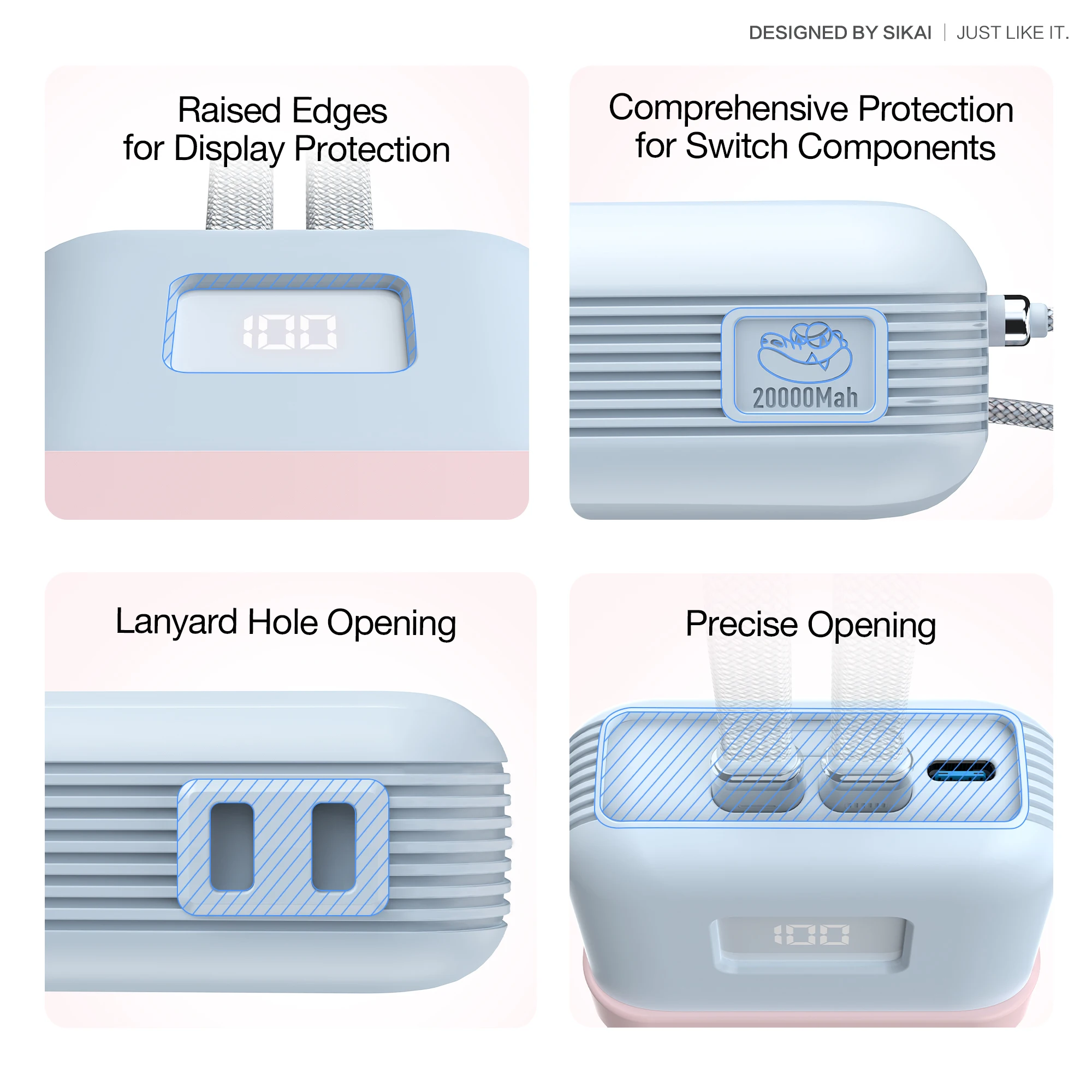 SIKAI Silicone Case For Anker Zolo 10000mAh/20000mAh 30W/35W Power Bank with Single/Dual Cable Portable & Shockproof
