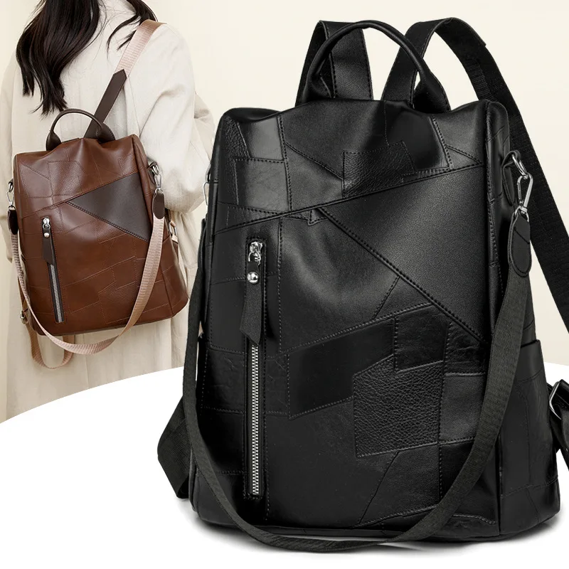 

2025 Women's Convertible Backpack - Large Anti-Theft Travel Bag with Detachable Straps, Soft Leather & Polyester Blend