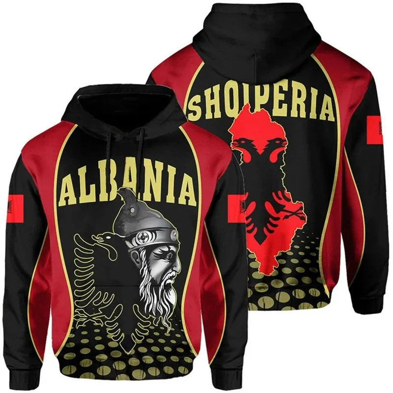 3d Printing Men\'s Albanian Flag Hoodie Long Sleeve Casual Sweatshirt For Spring Autumn Sportswear For Men Women Pullovers Hoodie