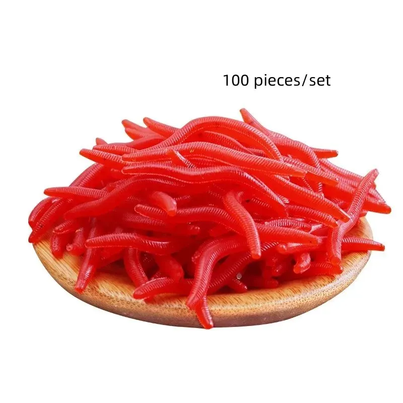 Bionic Red Worm Lure 100pcs 3.5cm Lifelike Silica Gel Fishy Artificial Red Worm Earthworm Bait Submerge Simulation Lure Pesca