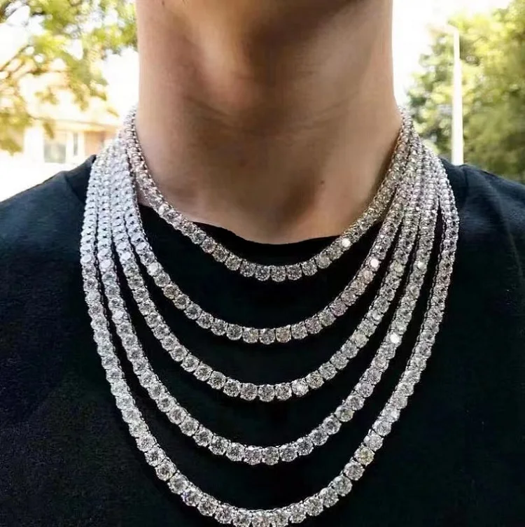 Factory Silver Price with Gold Plated VVS D Color Moissanite Diamond Tennis Chain for Hip Hop Jewelry..