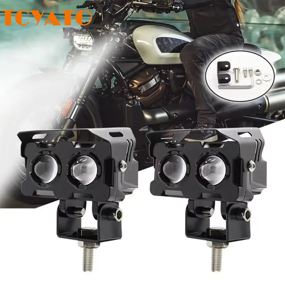 

1PCS 60W Motorcycle LED Lens Spotlight Double Lenses Spotlight Motorcycles Auxiliary Fog Lamp Dual Color White Yellow Light