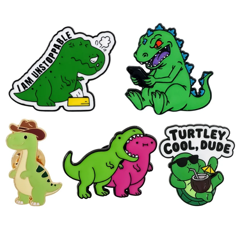 Cute Cartoon Dinosaur Turtle Enamel Brooch Tyrannosaurus Brachiosaurus Alloy Badge Pin Kids Gift DIY Clothing Bag Hat Decoration
