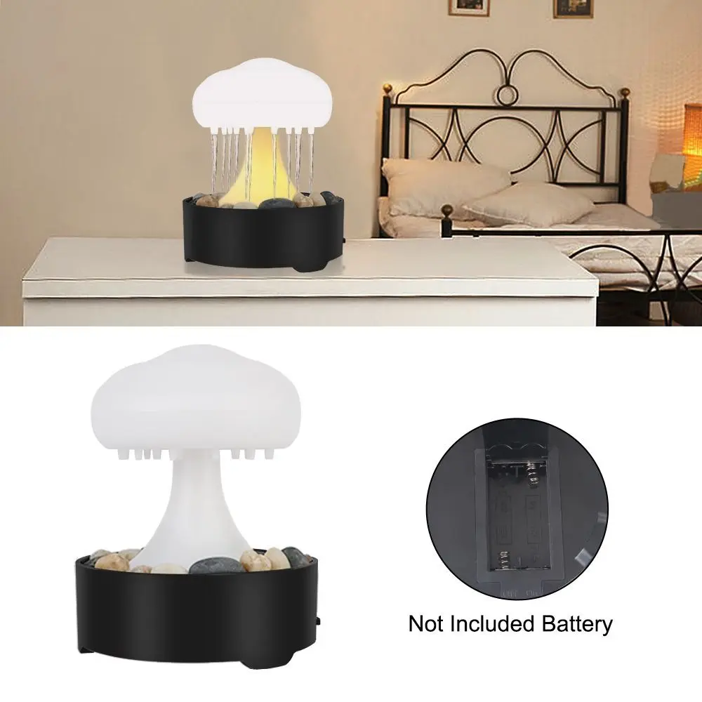 Piccoli ornamenti Fontana elettrica in plastica Luce creativa ultra silenziosa Nuvola di pioggia Luce notturna Divertente lampada da comodino simulata Camera da letto