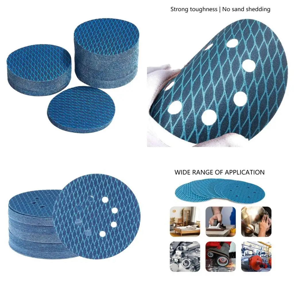 100Pcs Orbital Sander Sandpaper 5inch 8 Hole Sanding Disc Hook Loop Pad Sand Paper Aluminum Oxide Blocking Rhombus