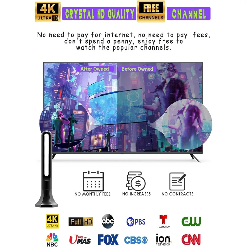 Upgraded Full 360° Signal Reception Digital TV Antenna for Local Channels, 4K 1080p with Signal Booster Digital HD Amplifier