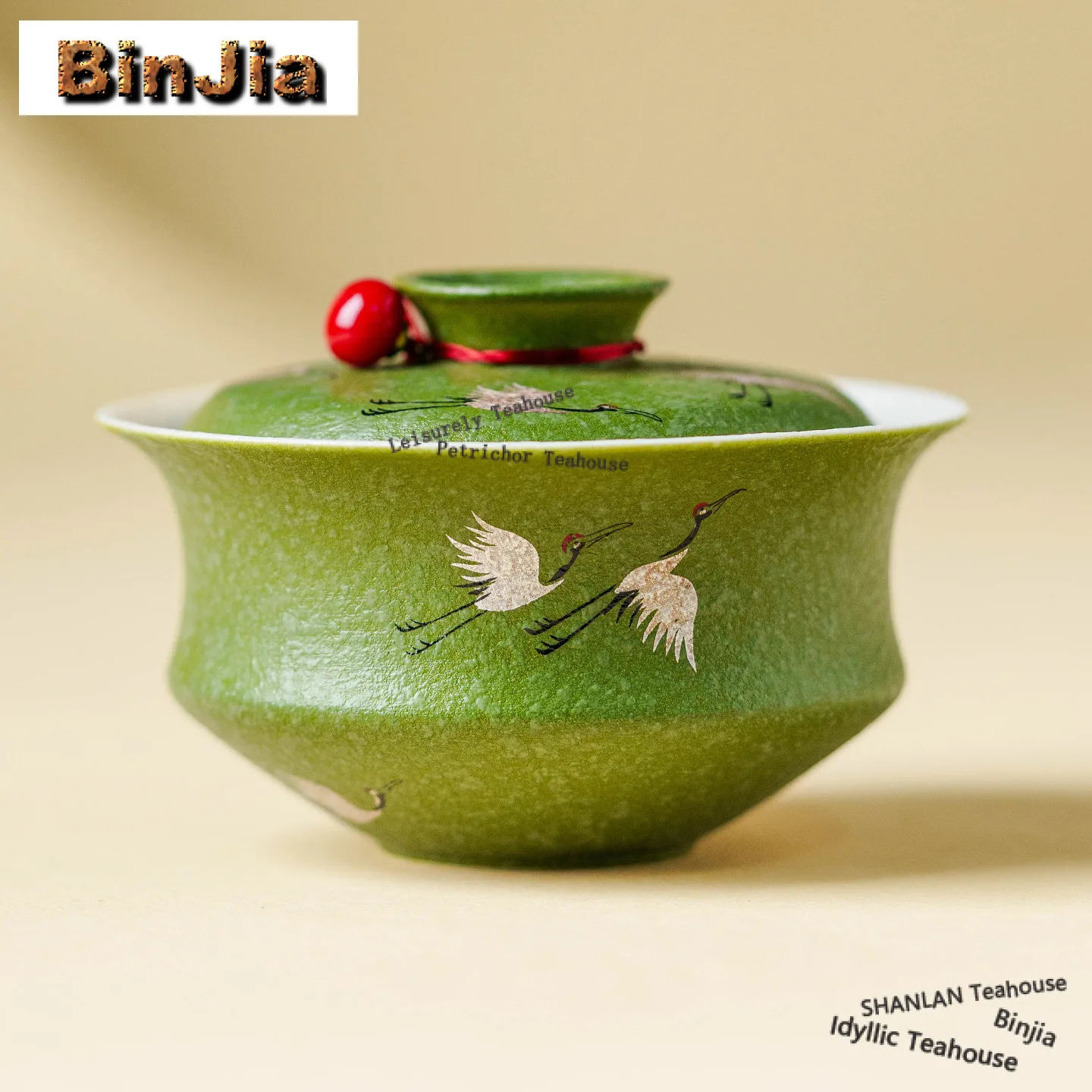 115ml Citrus Green Crane Gaiwan Aesthetic Tea Tureen Tea Bowl With Lid Kit Tea Maker Cover Bowl Drinkware Supplies Collection