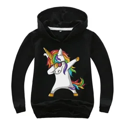 Children Clothing Coat Unicorn Cartoon Hoodie Boys Girls Tops Toddler 3-12 Year Printing Hoodie Spring Black Red Sweatshirr