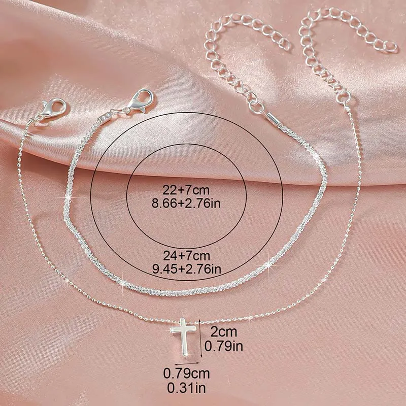 Einfaches Temperament funkelnde Fuß kette für Frauen Böhmen Kreuz Herz Anhänger verstellbare Kette Fußkettchen Nische Design Schmuck Geschenke – Detail 7