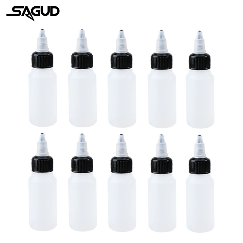 SAGUD Airbrush Empty Plastic Jar Bottles Pack of 10PCS SD-06P(SD-P-3010) with 30° Angle Adaptor Lid Fits Siphon Feed Airbrushes