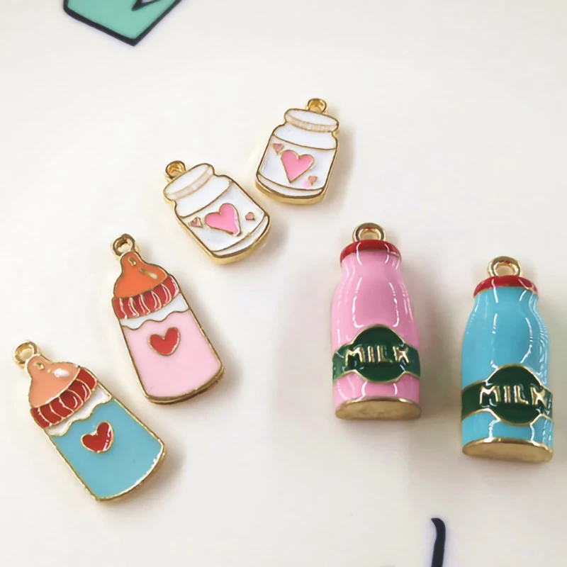 

10Pcs Enamel Baby Bottle Charms Milk Bottles Pendant for Jewerly Making Bracelet Necklace Earrings Accessories DIY Supplies