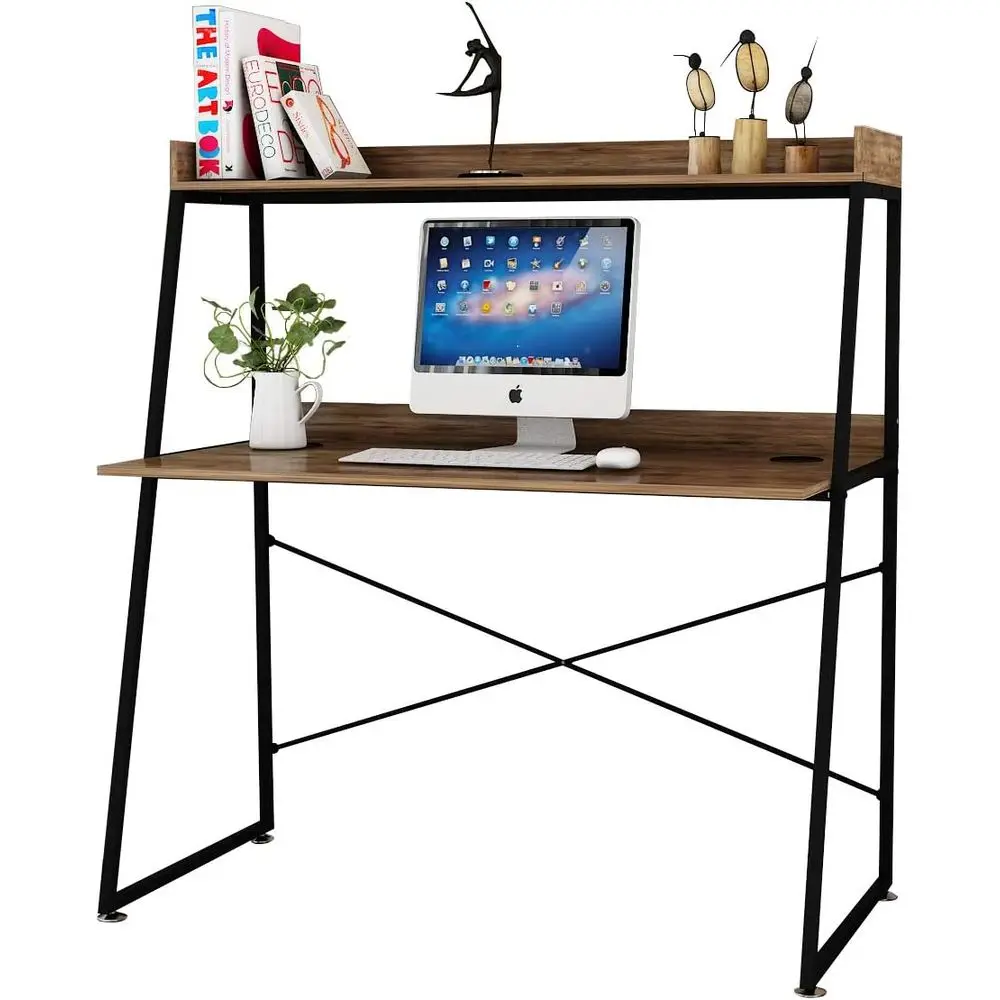 48 Inch Ladder Desk with Storage Shelves, 2-Tier Home Oice Students Study Writing PC Computer Gaming Table with Bookshel ern Wor