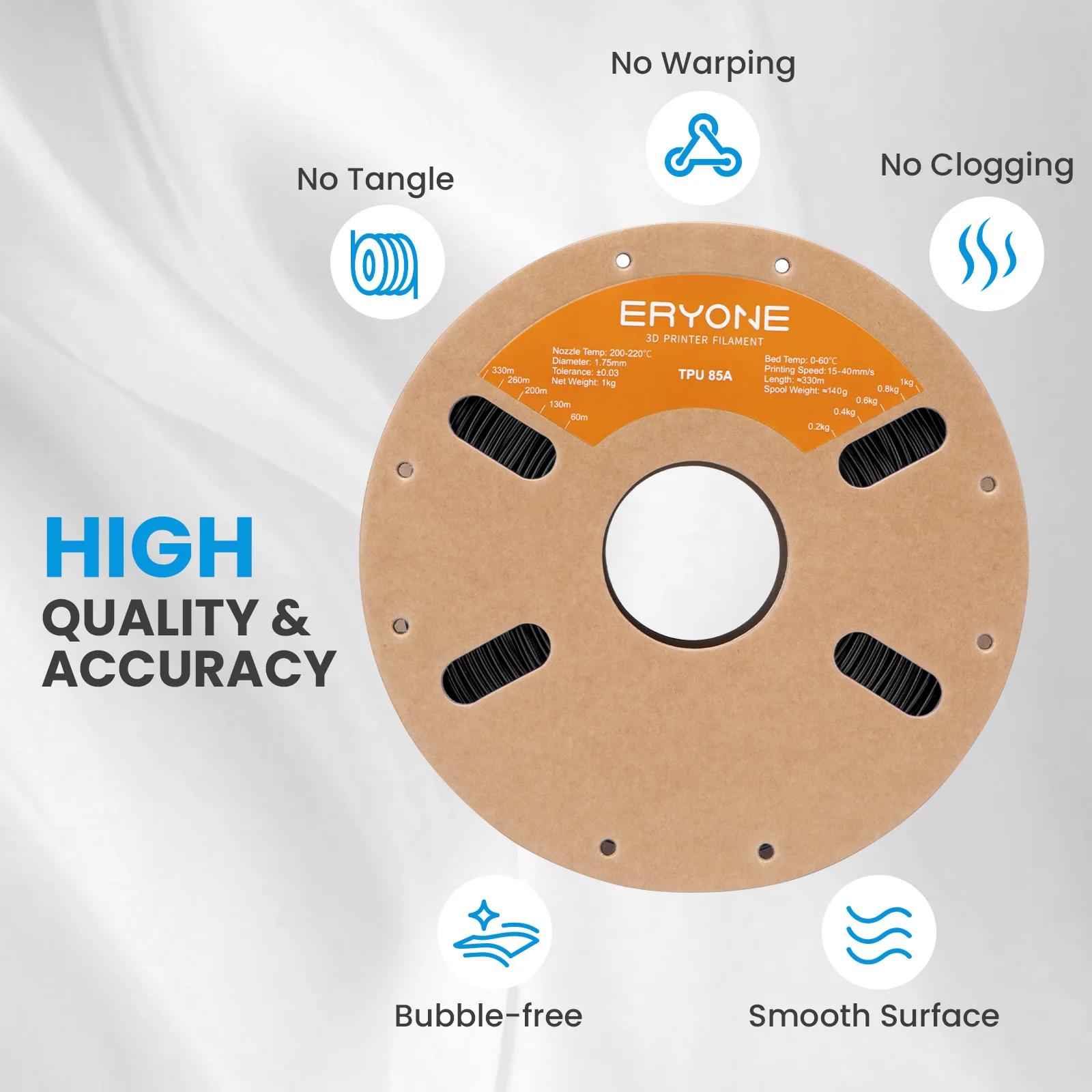 ERYONE Filament TPU 85A 1.75mm +/-0.03mm, Elastyczny filament TPU 85A do drukarek 3D, szpula 1kg (2.2 lbs), Idealny do obuwia, TPU 85A — zdjęcie produktu 5