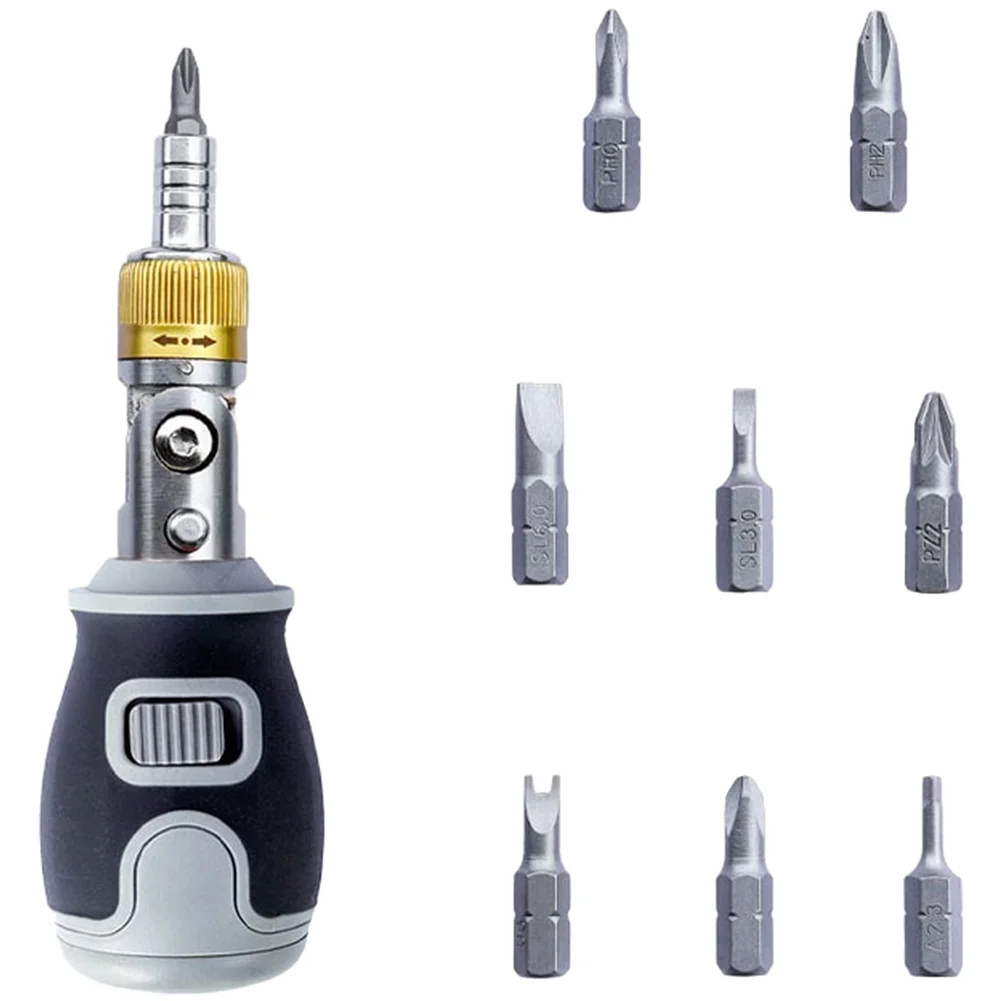 For Multi Angle Ratcheting Screwdriver Set With 8 Interchangeable Bits For CR-V Steel Magnetic Tip Ergonomic Handle For Home Rep