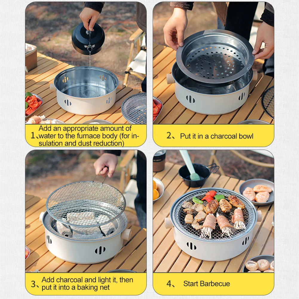 شواية فحم الشواء شواية فحم محمولة مع شبكة شواء مقلاة شواية باربيكيو متعددة الوظائف لفناء الحديقة الخارجية #4