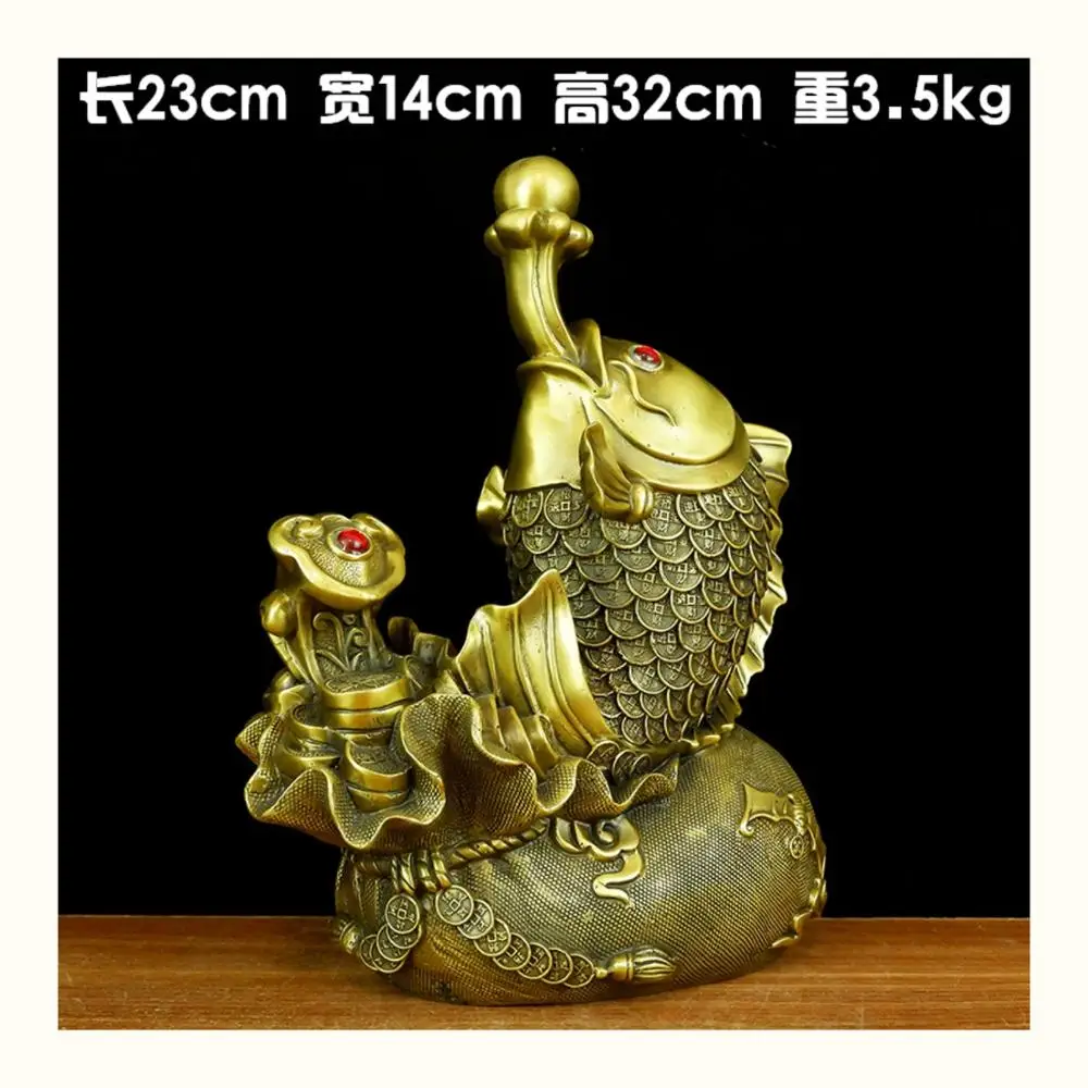 32CM Southeast Asia HOME Company SHOP Efficacious Talisman GOOD LUCK Auspicious RUYI Money Golden Fish FENG SHUI copper statue