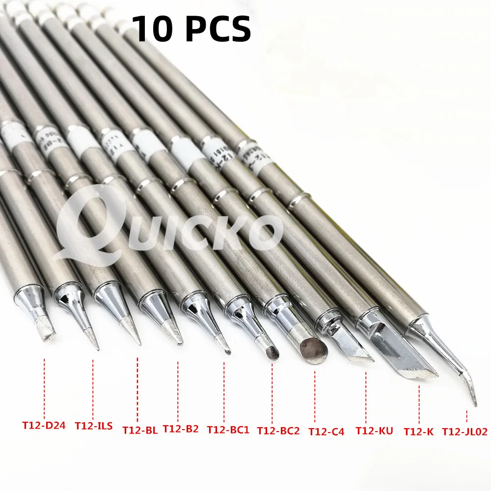 QUICKO T12 Soldering Iron Tip 10Pcs/T12-D24 ILS BL B2 BC1 BC2 C4 KU K for Hakko Fx951 DIY Soldering Station Kits Welding Tools