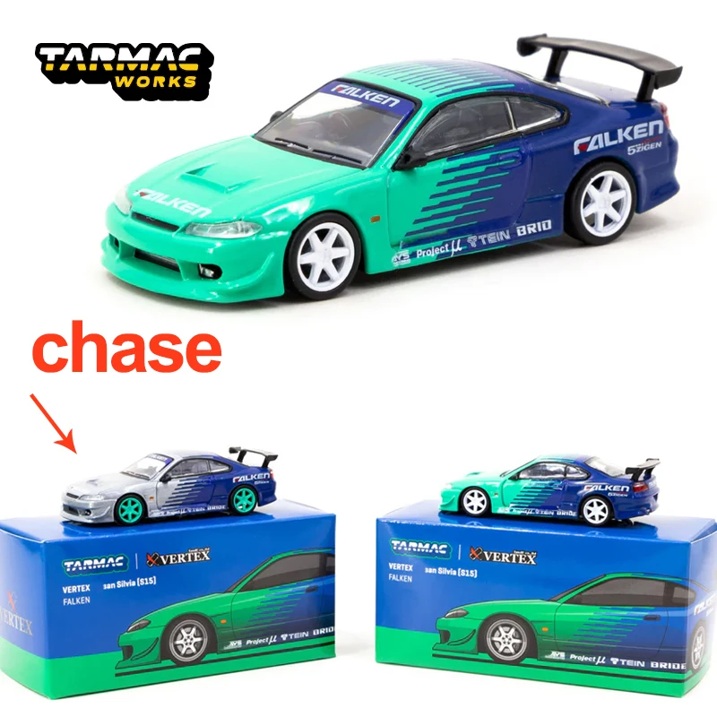 Modelo de coche de aleación TW 1:64, Tarmac Works VERTEX, sim S15, FALKEN, Chase