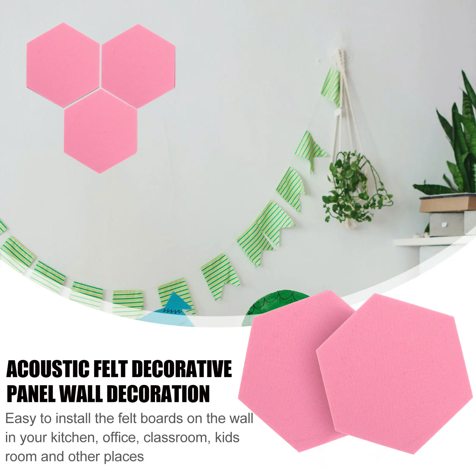 

12Pcs Soundproof Felt Hexagon Memo Board Self-Adhesive Wall Tiles for Home Office Notice Display Wall Memo Board