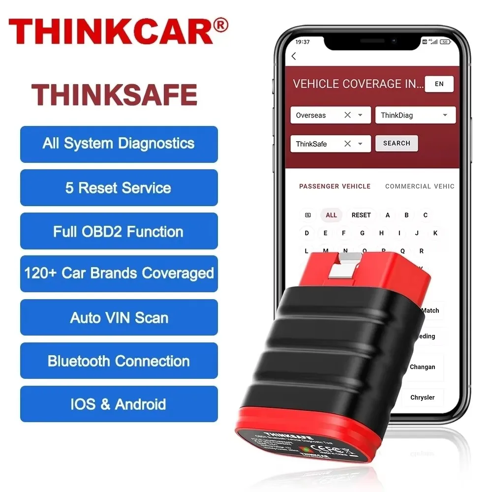 THINKCAR THINKSAFE Bluetooth OBD2 Automotive Scanner All System All Makes Free 6 Resets Bi-directional OBD 2 Car Diagnostic Tool