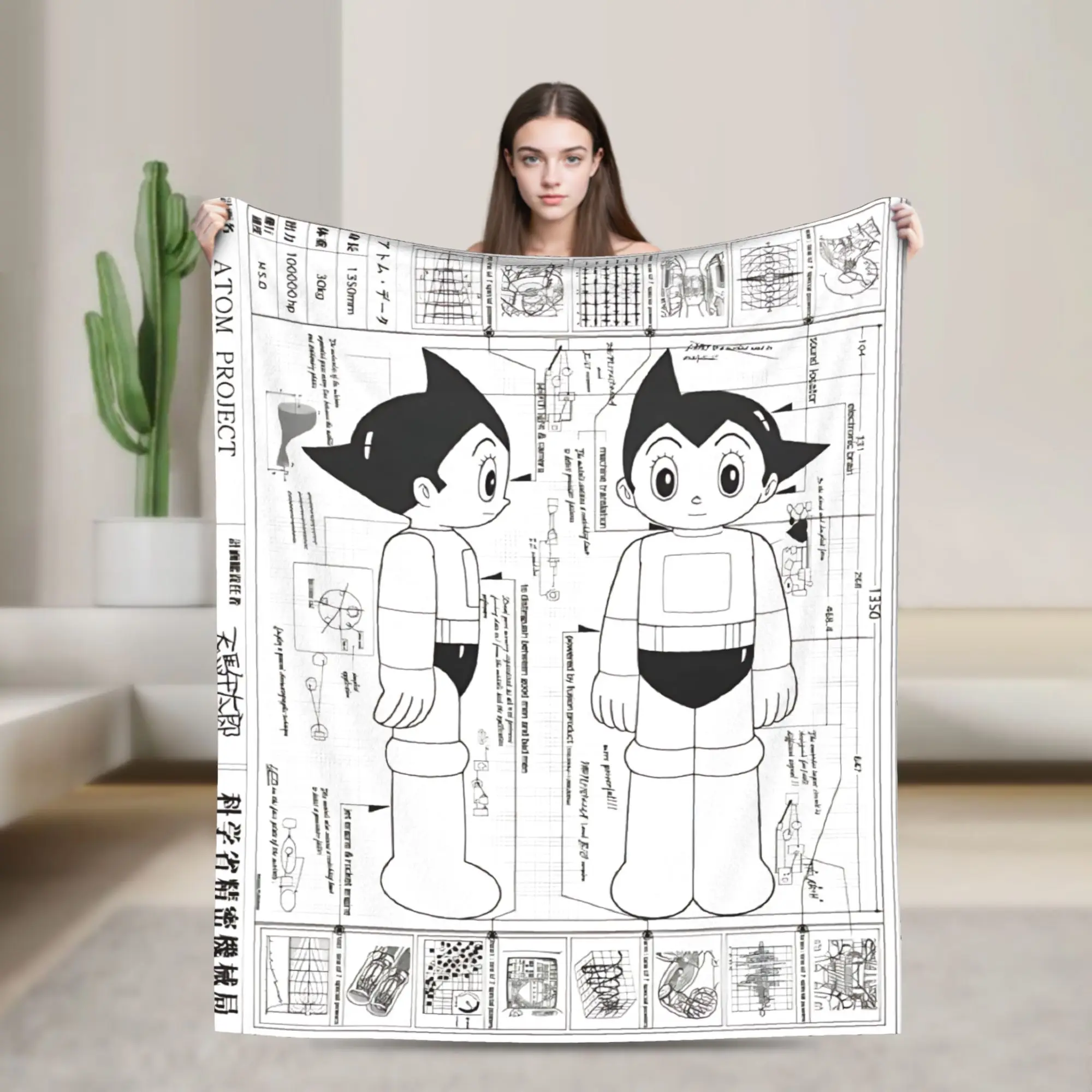 Astro Boy Blueprint Blanket Astroboy Flannel Funny Warm Throw Blanket for Bedspread Summer