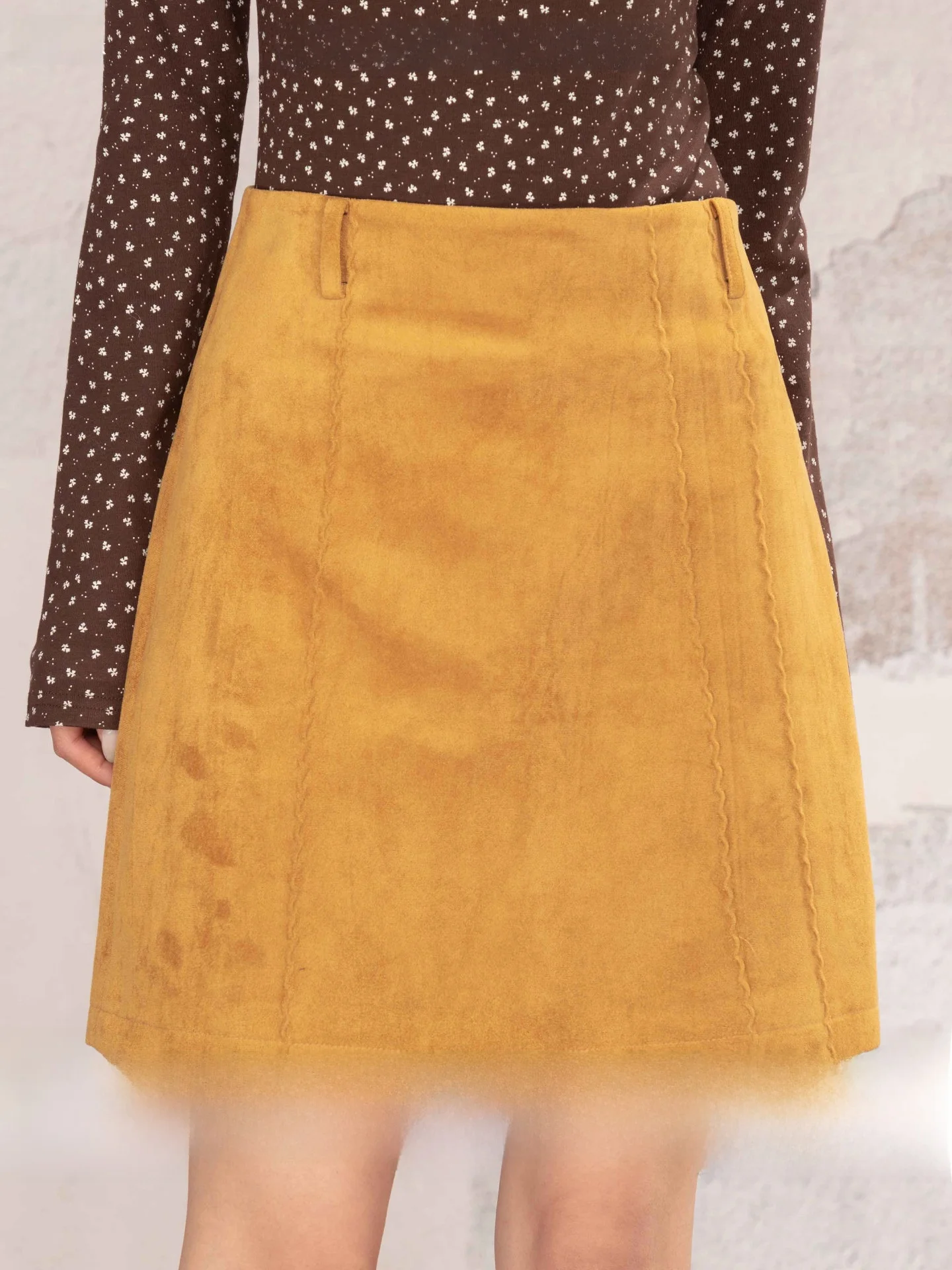 

Loveheynew Retro Wave Texture Suede Skirt Women's Winter High Waist A-Line Skirt Skin-friendly Breathable Inner Lined
