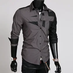 Atacado 2021 moda primavera verão casual de negócios dos homens irregular retalhos camisa masculina magro manga longa vestido camisas