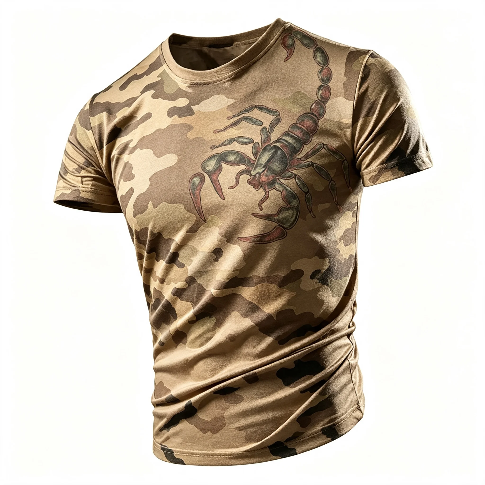 2026 Men's 3D Scorpion Camouflage Pattern Short Sleeve T-Shirts Fashion Cool Daily T Shirt Casual Crew Neck Tops Summer Clothing