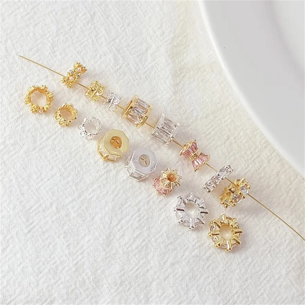 14K Gold-encrusted Trapezoite Zircon Waist Barrel Beads Interlocking Running Ring DIY Handmade Bracelet, Necklace, Loose Beads
