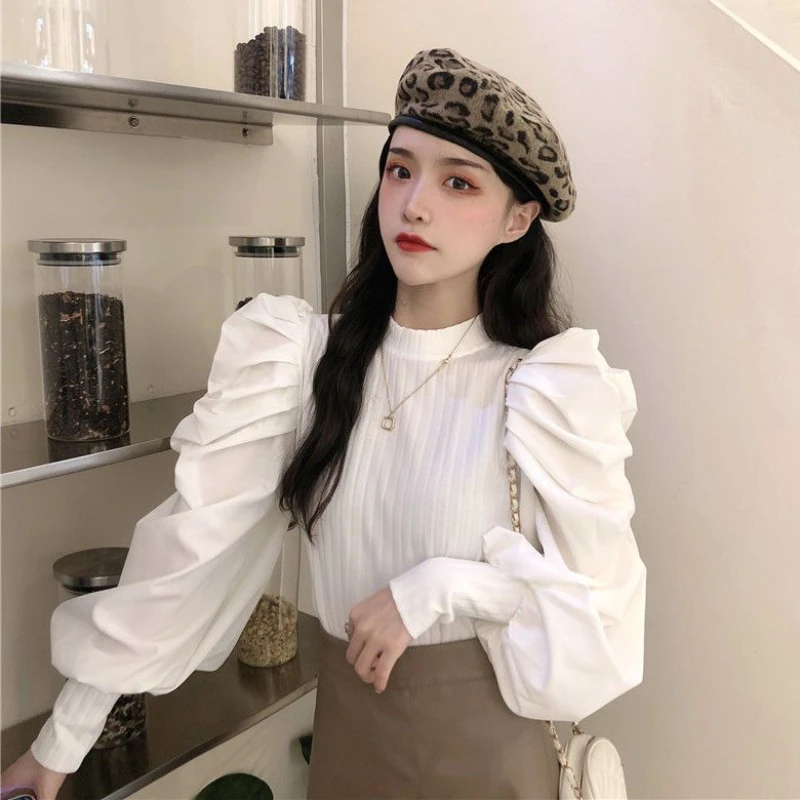 Lantern Sleeve Pullovers Women Long Sleeve Soft Temperament Harajuku Elegant Lady Spring Autumn All-match Mujer Korean Clothing