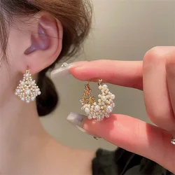 Light Luxury 2024 New Temperament Hollow Baroque Pearl Metal Drop Earrings Fashion Sweet Elegant Pearl Women Jewelry