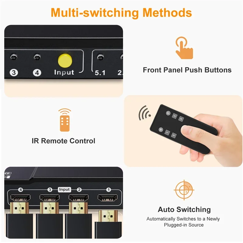 OEM ODM Input 4 Output 1 HDMI Switcher HDCP 2.2 Detection CEC 4K60Hz HDMI Switch