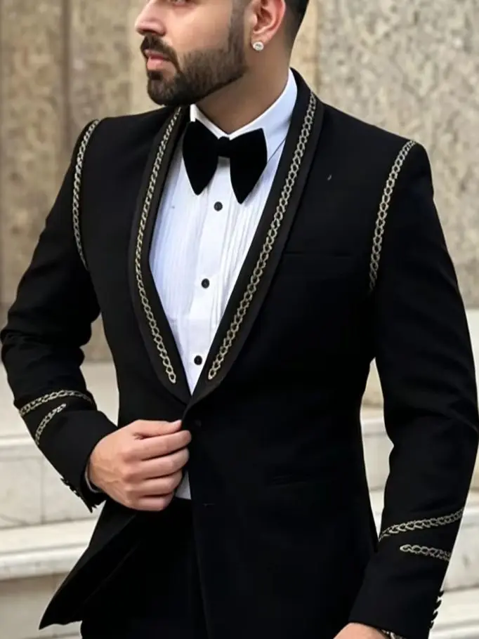 Customized Fashion Men Jacket Shawl Lapel Two Button Sequins Slim Fit Tuxedos Wedding Groom Wear Formal Party Coat