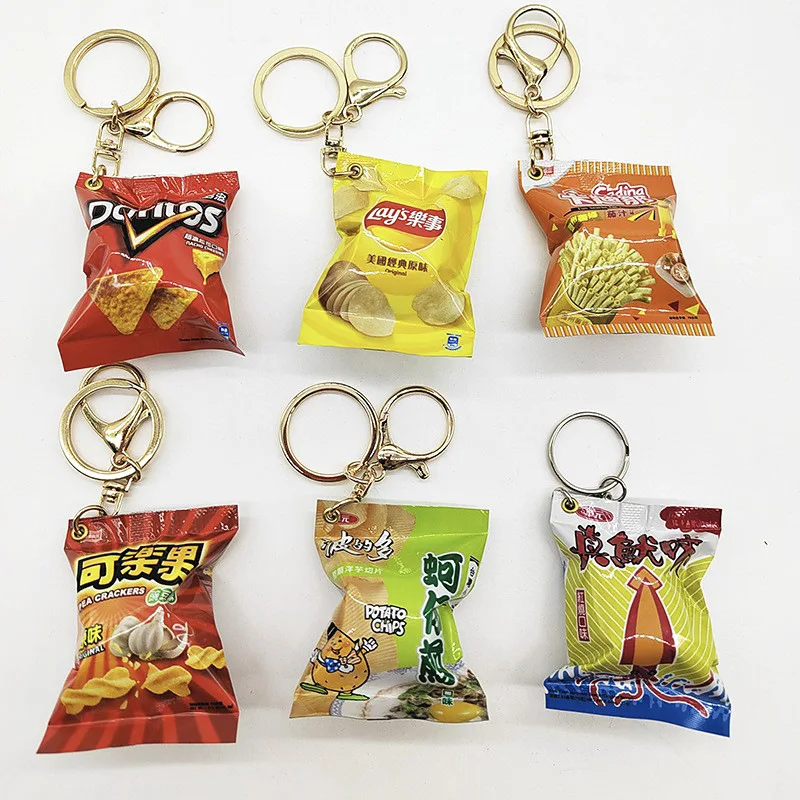 Bolsa de aperitivos con patatas fritas de imitación, artículo colgante, tortilla de ostras de Lay, fruta Kola, adorno colgante Gua, máquina de garra divertida
