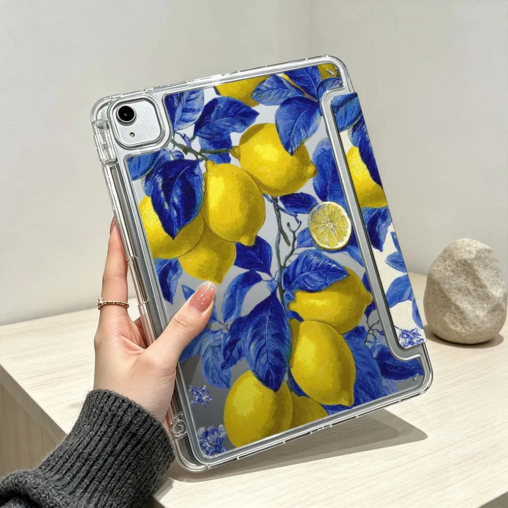 Luxury Lemon Pattern For iPad Pro Air mini 6 5 4 3 2 1 11th 10th 6th 5th M5 M4 M3 M2 9gen Foldable 3Y Tablet Case Soft