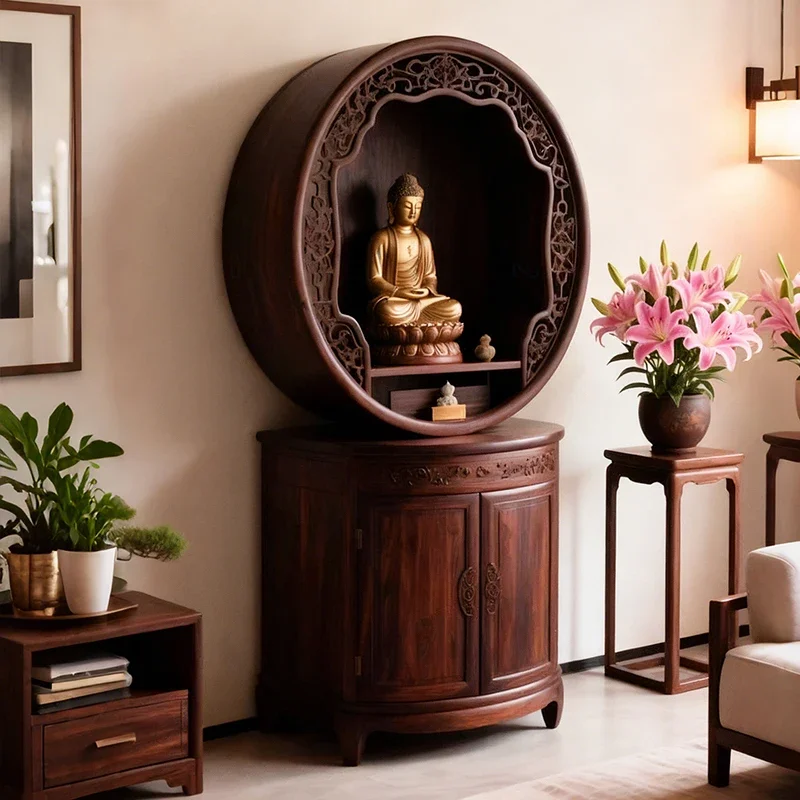 

New Chinese Style Solid Wood Offering Table Black Walnut Storage Buddha Cabinet Home Living Room Guanyin Worship Table