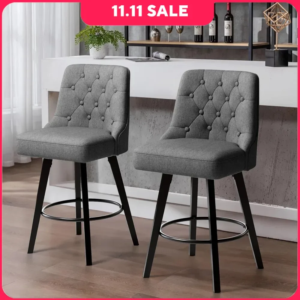 

Bar Stools of 2, Swivel Stools with Back, 360 Rotation Counter Height Bar Stools, Retro Upholstered Barstools, Bar Chairs