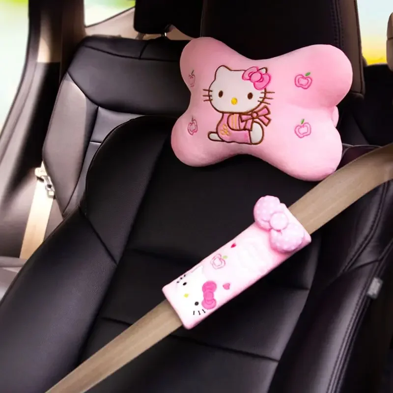 Sanrio Hello Kitty Cute Cartoon Car Headrest Neck Pillow A Pair of Car Seat Waist Pillow Upholstery Interior Accessories